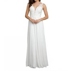NEW EVA long sleeveless formal evening elegant dress in off white